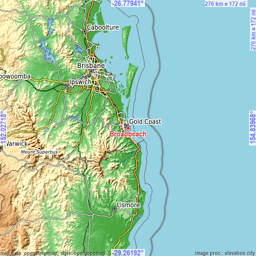 Topographic map of Broadbeach