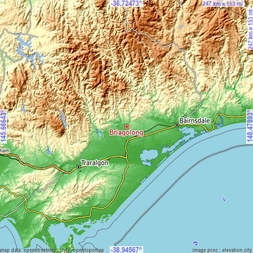 Topographic map of Briagolong