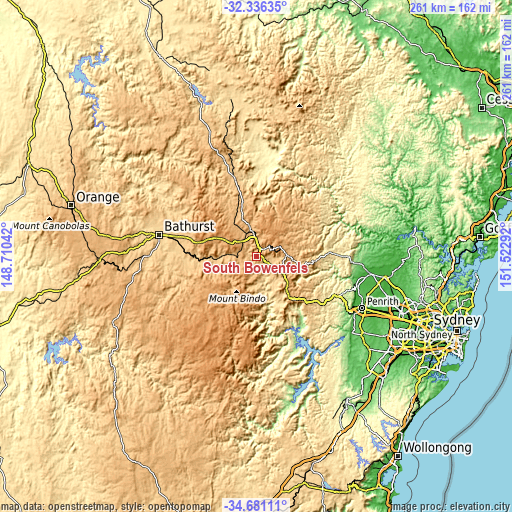 Topographic map of South Bowenfels