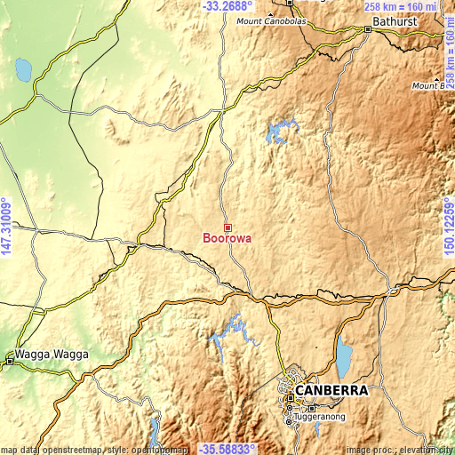 Topographic map of Boorowa