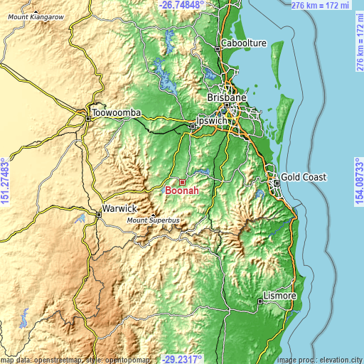 Topographic map of Boonah