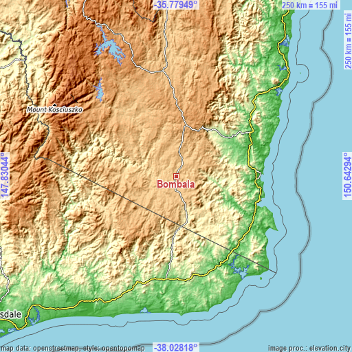 Topographic map of Bombala