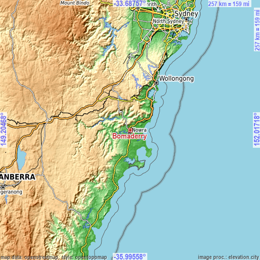 Topographic map of Bomaderry