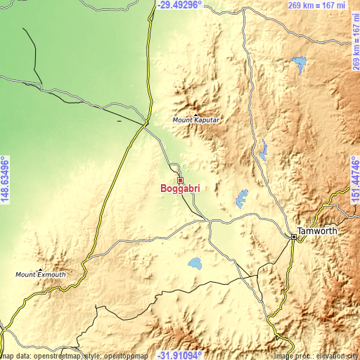 Topographic map of Boggabri