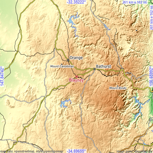Topographic map of Blayney