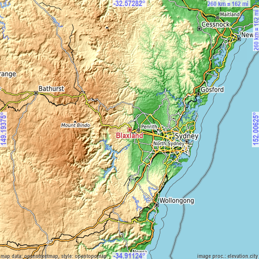 Topographic map of Blaxland