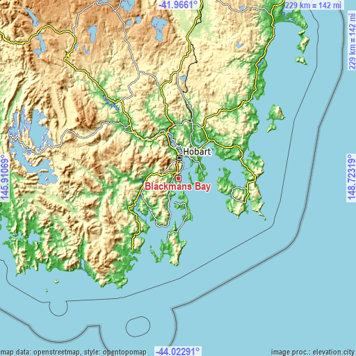 Topographic map of Blackmans Bay