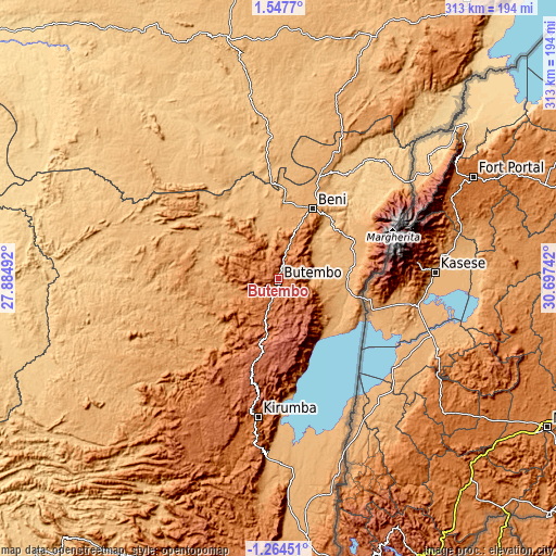 Topographic map of Butembo