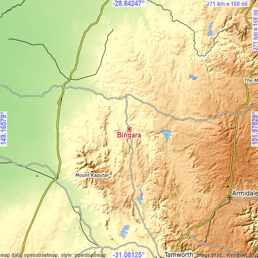 Topographic map of Bingara