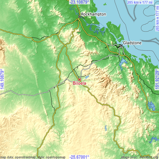 Topographic map of Biloela