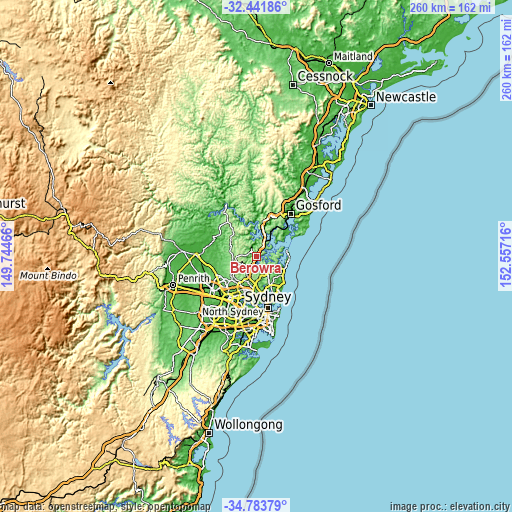 Topographic map of Berowra