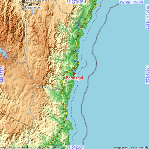 Topographic map of Bermagui