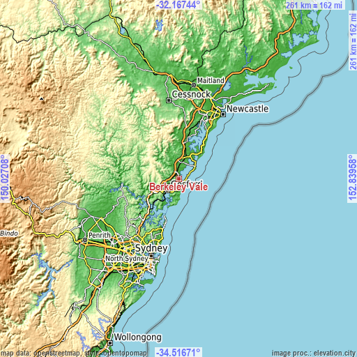 Topographic map of Berkeley Vale