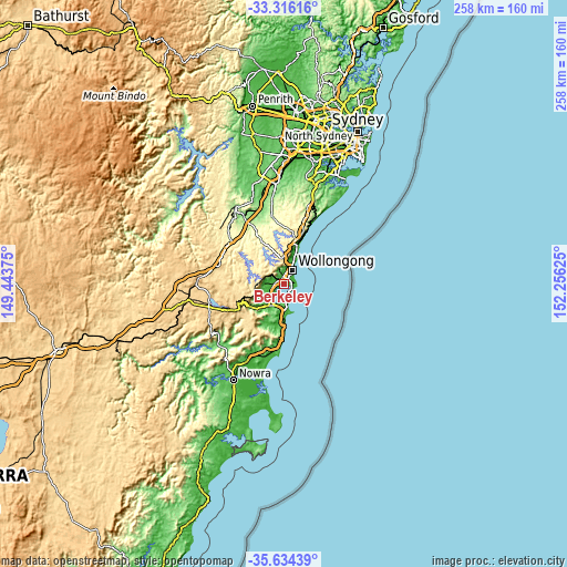 Topographic map of Berkeley