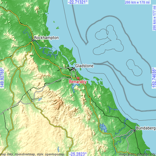 Topographic map of Benaraby