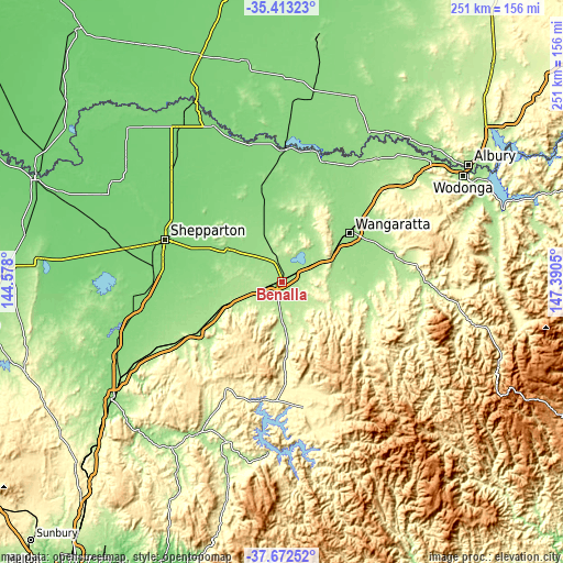 Topographic map of Benalla