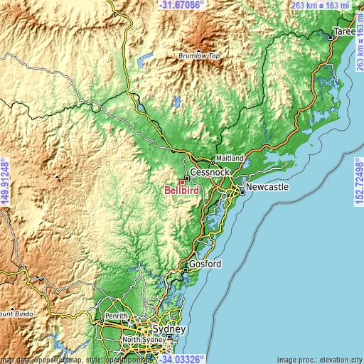 Topographic map of Bellbird