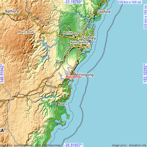 Topographic map of Bellambi