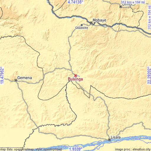 Topographic map of Businga