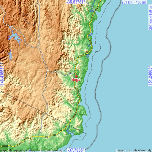 Topographic map of Bega