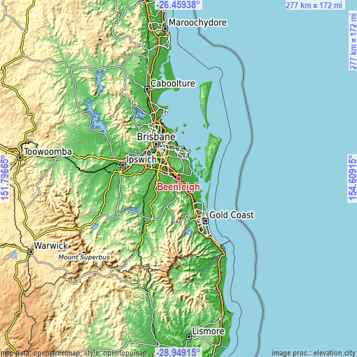 Topographic map of Beenleigh