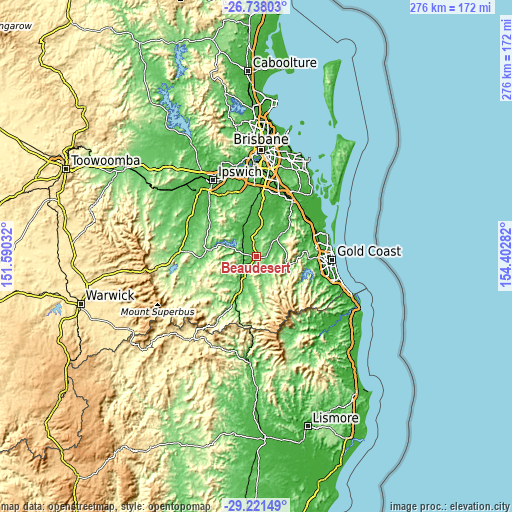 Topographic map of Beaudesert