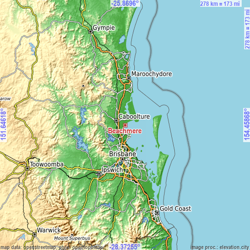 Topographic map of Beachmere