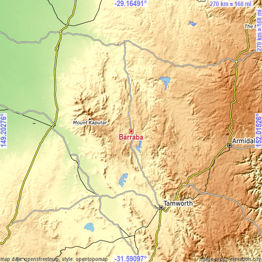 Topographic map of Barraba