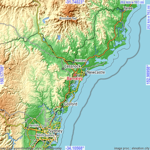 Topographic map of Barnsley