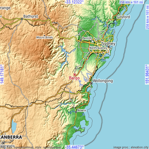 Topographic map of Bargo
