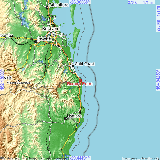 Topographic map of Banora Point