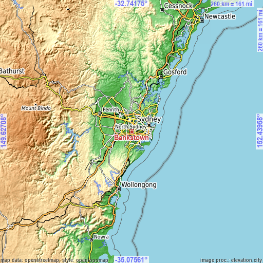 Topographic map of Bankstown
