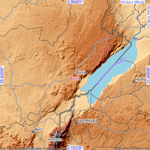 Topographic map of Bunia