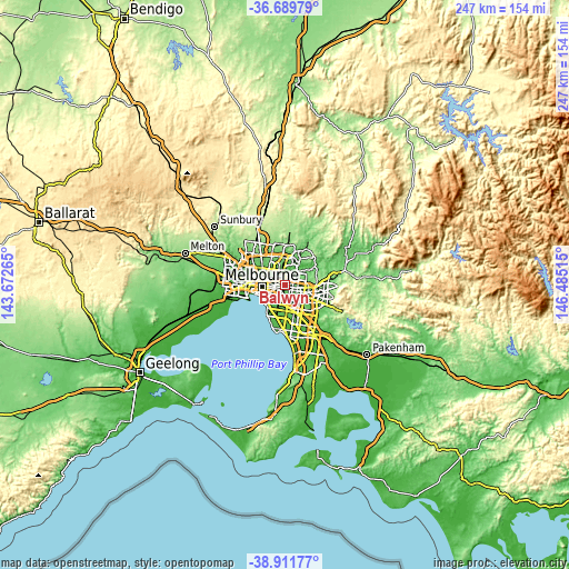 Topographic map of Balwyn
