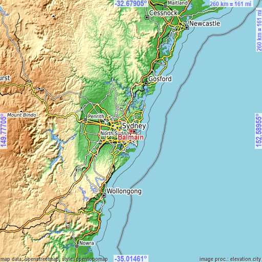 Topographic map of Balmain