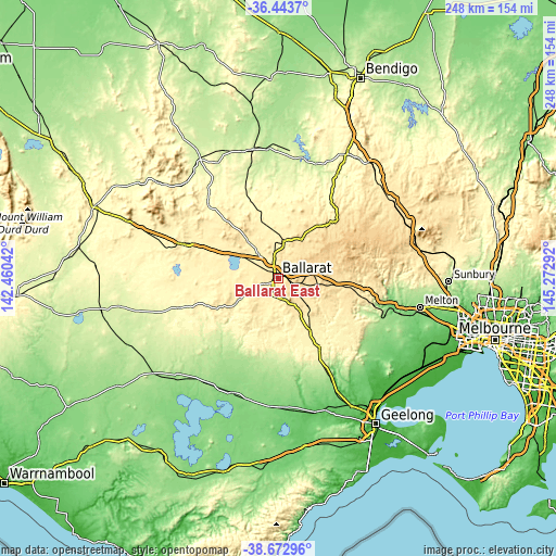 Topographic map of Ballarat East