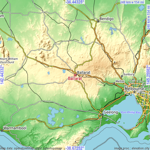 Topographic map of Ballarat