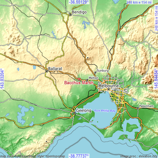 Topographic map of Bacchus Marsh