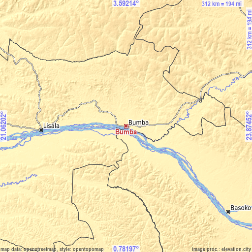 Topographic map of Bumba