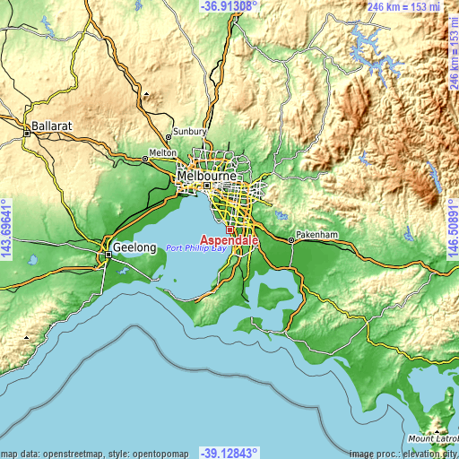 Topographic map of Aspendale