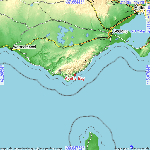 Topographic map of Apollo Bay