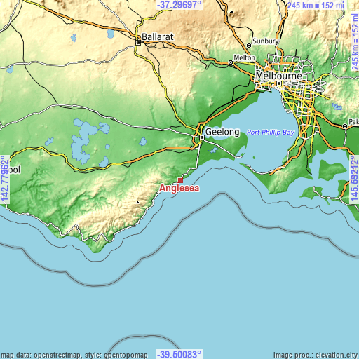 Topographic map of Anglesea