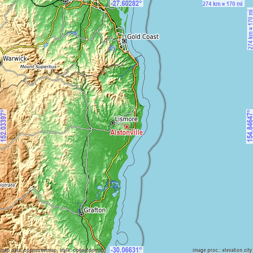 Topographic map of Alstonville