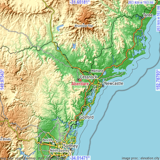 Topographic map of Aberdare