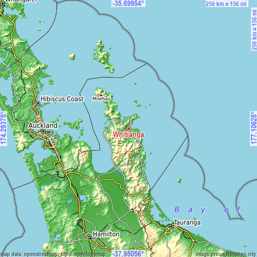 Topographic map of Whitianga