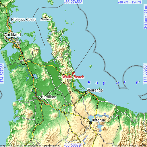 Topographic map of Waihi Beach