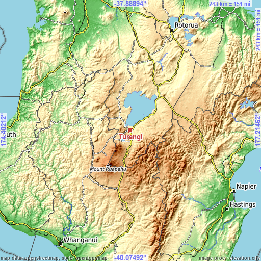 Topographic map of Turangi