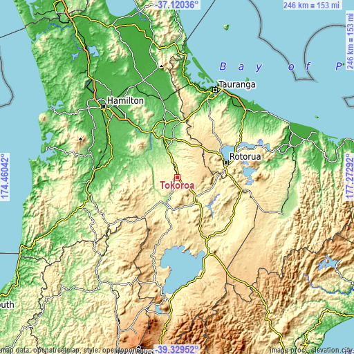 Topographic map of Tokoroa