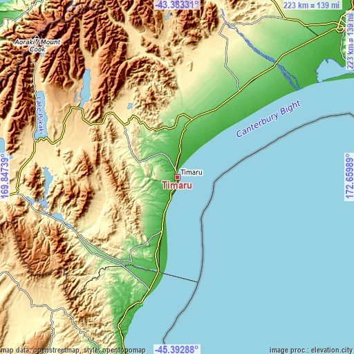 Topographic map of Timaru