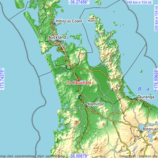 Topographic map of Te Kauwhata